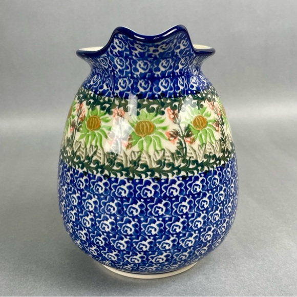 Boleslaweic Pottery Floral Blue Pitcher - Picture 4 of 7